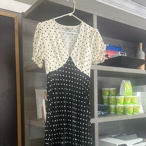 a new day Black and White Polka Dot Midi Dress